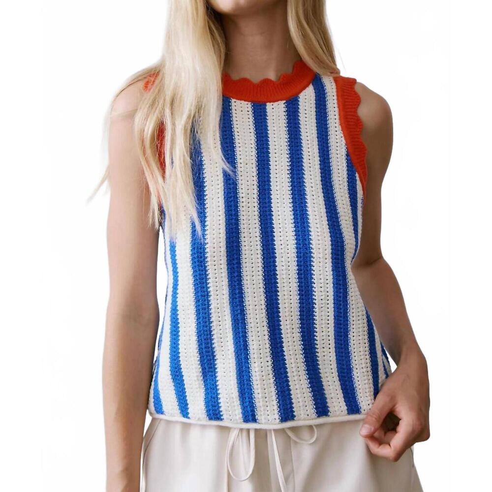 NEW MELISSA NEPTON azul sleeveless sweater in blue vertical stripe